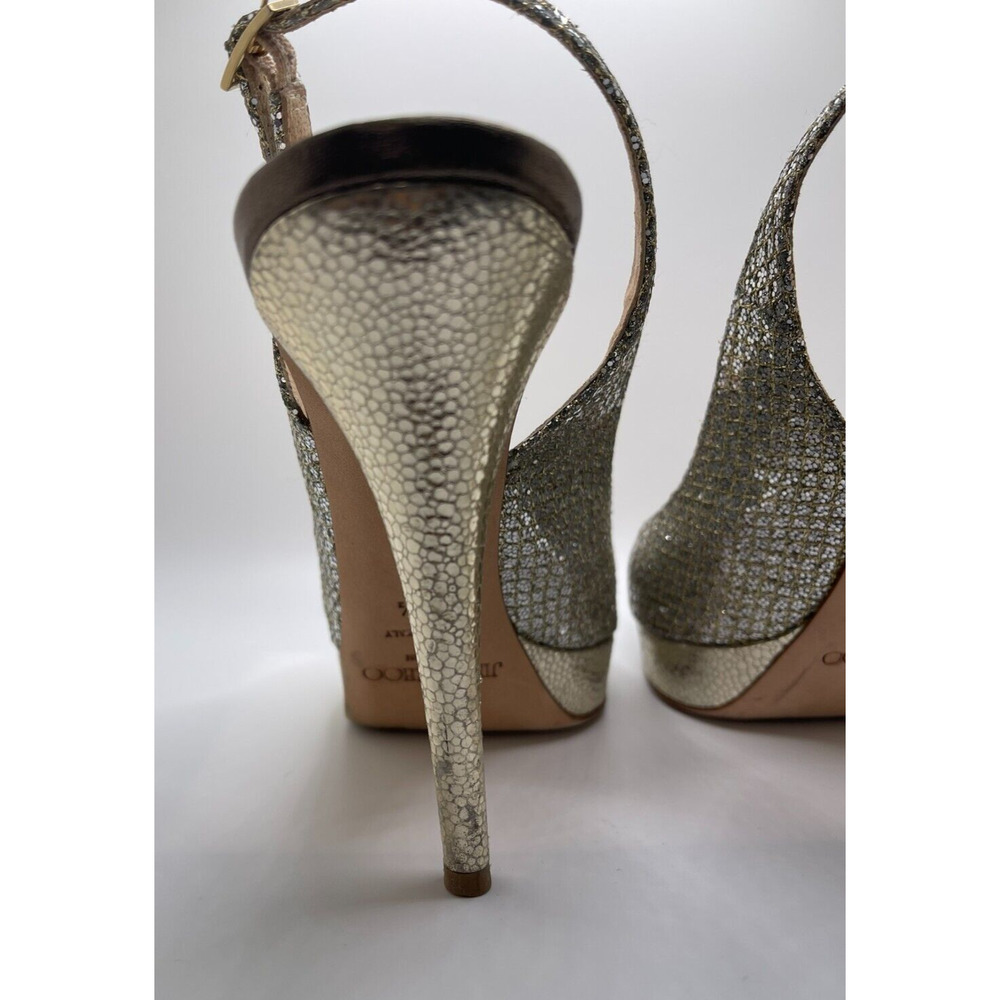 Jimmy Choo 36.5 / 6.5 Heels Peeptoe Nova Glitter Champagne Pumps Slingback + BOX - Picture 9 of 15